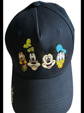 Disney Navy Cap with Embroidered Mickey, Goofy, Donald & Pluto Faces